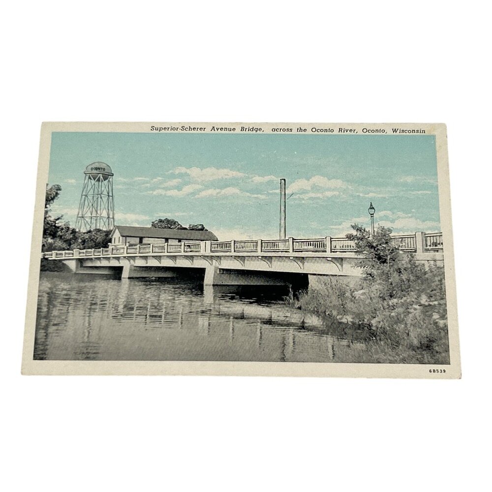 Vintage 1950's Curt Teich Postcard Superior Scherer Avenue Bridge Oconto Wiscons